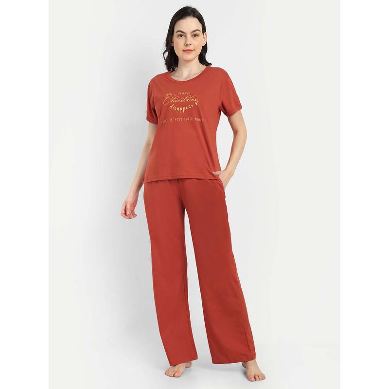 Bedtime Story Rust Half Sleeves T-Shirt with Pyjama (2XL)