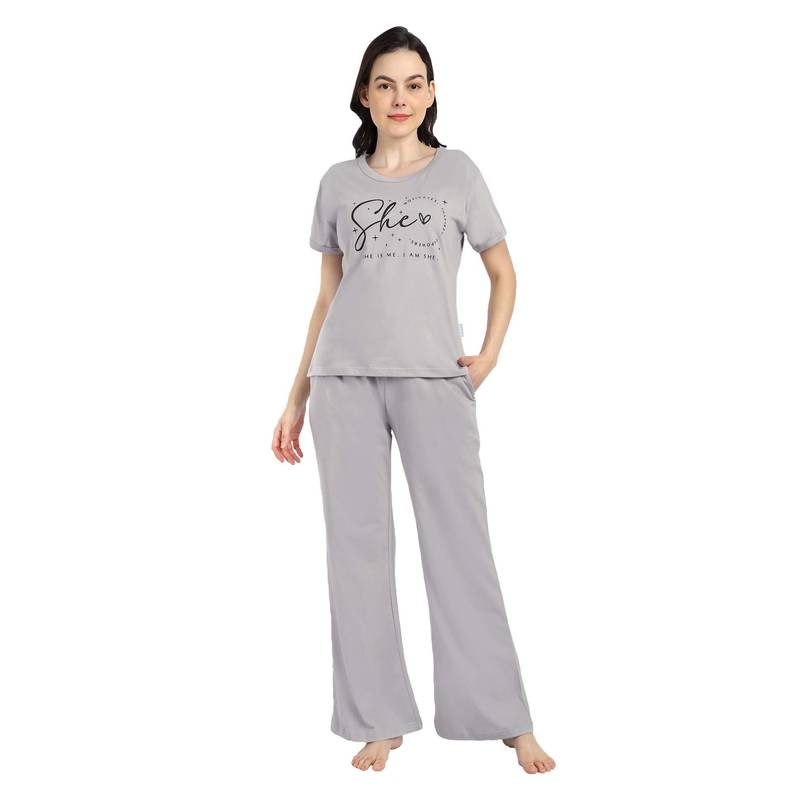 Bedtime Story Grey Half Sleeves T-Shirt with Pyjama (S)