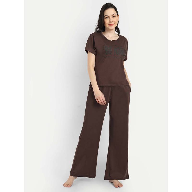 Bedtime Story Brown Half Sleeves T-Shirt with Pyjama (S)