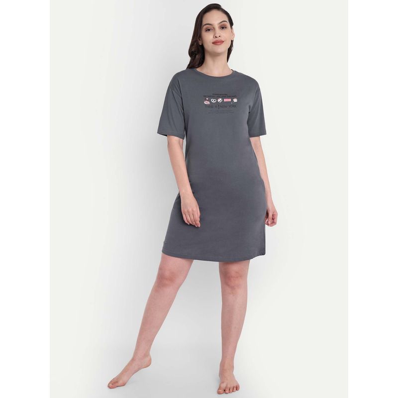 Bedtime Story Grey Half Sleeves Nightdress (S)