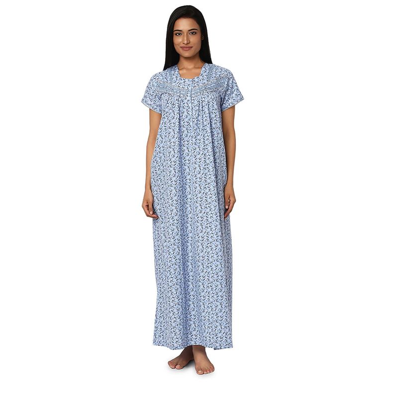 Juliet Blue Cotton Half Sleeves Nightdress (M)