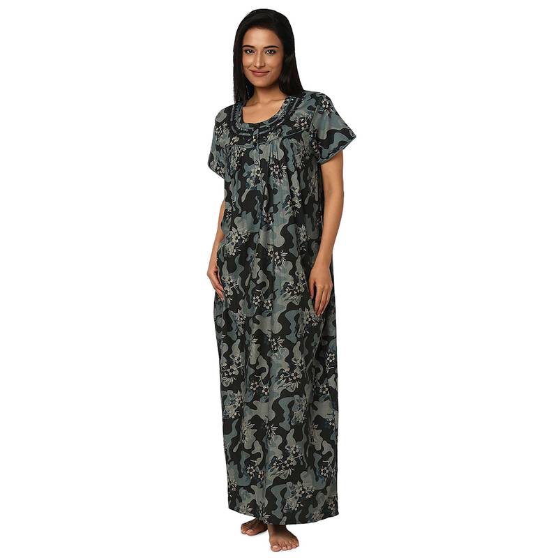 Juliet Green Cotton Half Sleeves Nightdress (M)