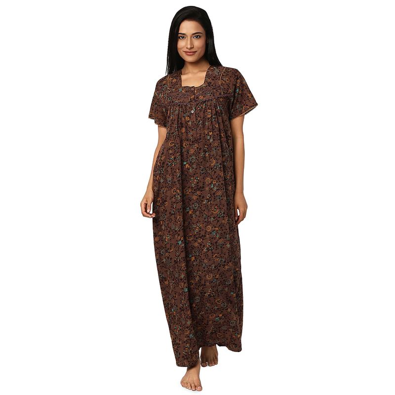 Juliet Brown Cotton Half Sleeves Nightdress (M)