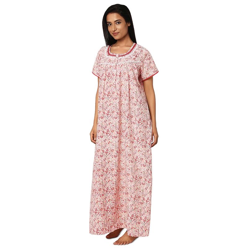 Juliet Red Cotton Half Sleeves Nightdress (M)