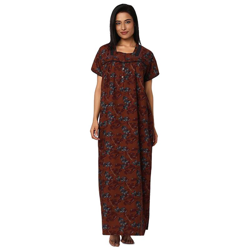 Juliet Brown Cotton Half Sleeves Nightdress (M)