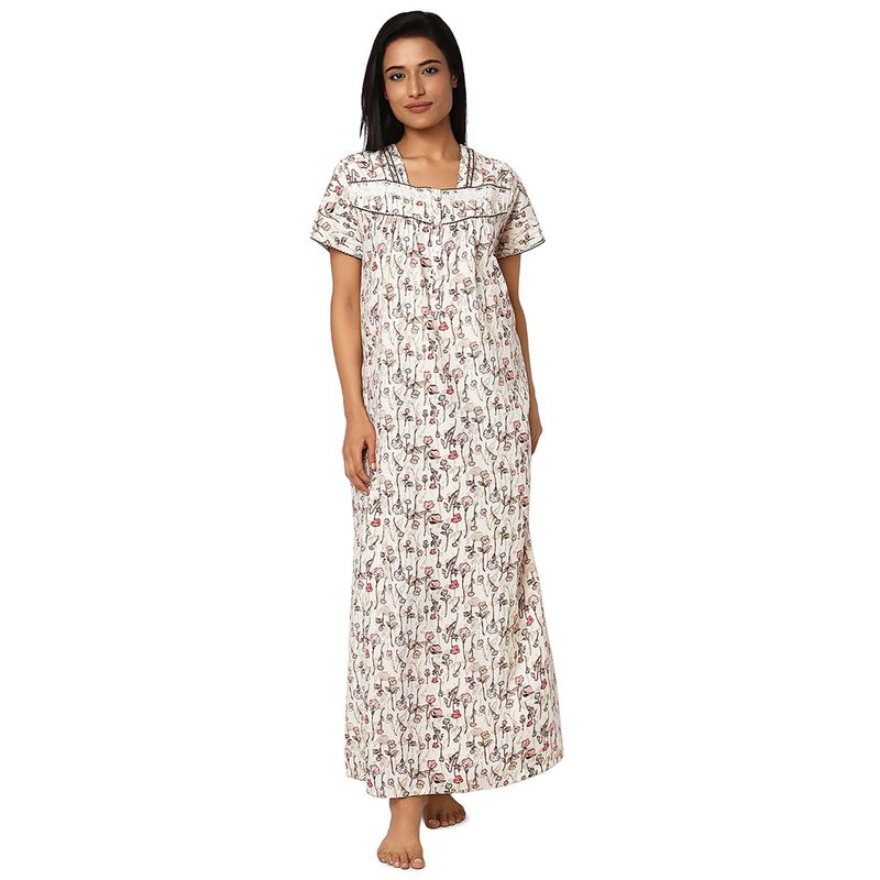 Juliet Pink Cotton Half Sleeves Nightdress (M)