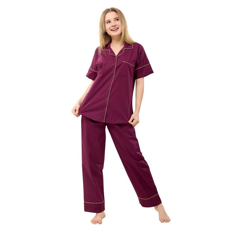 PIU Wine Solid Full Sleeves Shirt with Pyjama (S)