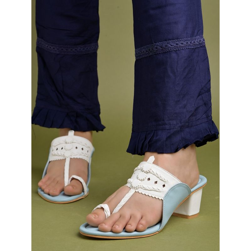 Shoetopia Womens Classic Blue Kolhapuri Heels (EURO 40)