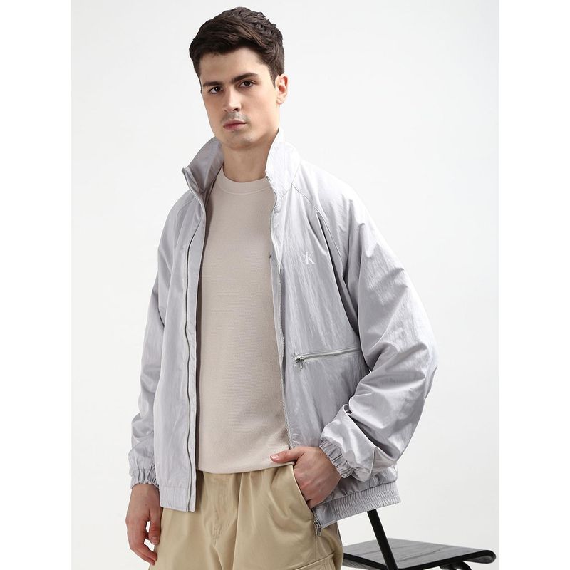 Calvin Klein Grey Solid Relaxed Fit Polyester Jacket (M)