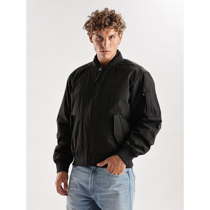 Calvin Klein Black Solid Relaxed-Fit Nylon Jacket (XS)