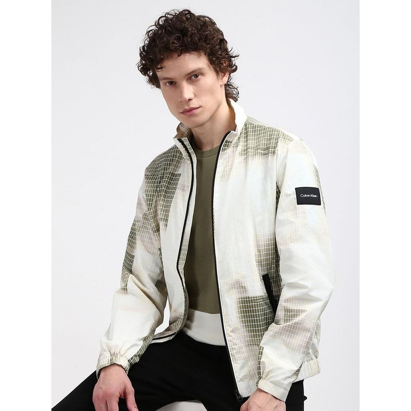 Calvin Klein Green Printed Regular Fit Nylon Jacket (S)