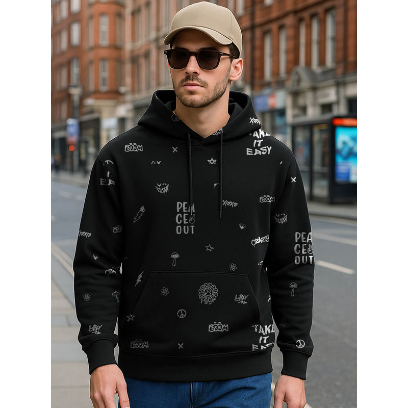 Bewakoof Heavy Duty 1.0 Men's Black All Over Printed Oversized Hoodies (M)
