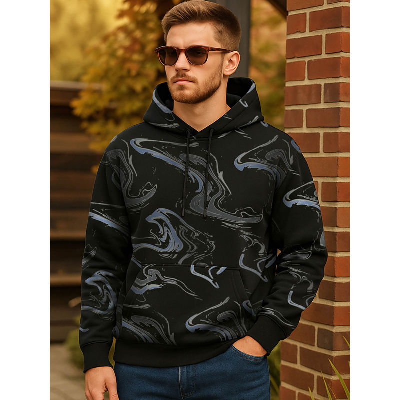 Bewakoof Heavy Duty 1.0 Men's Black Marble Printed Oversized Hoodies (M)