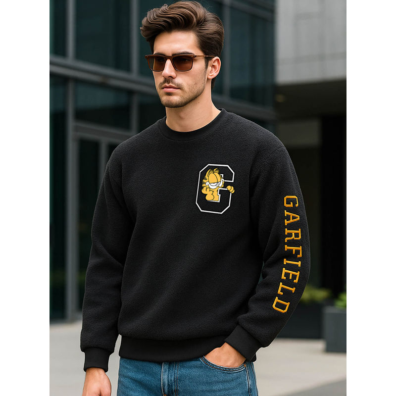 Bewakoof Men's Black Garfield Graphic Printed Oversized Sweatshirt (S)