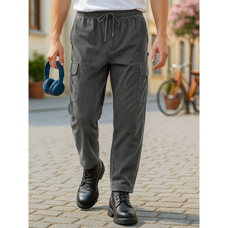 Bewakoof Men's Grey Tapered Fit Japanese Cargo Carpenter Pants (28)