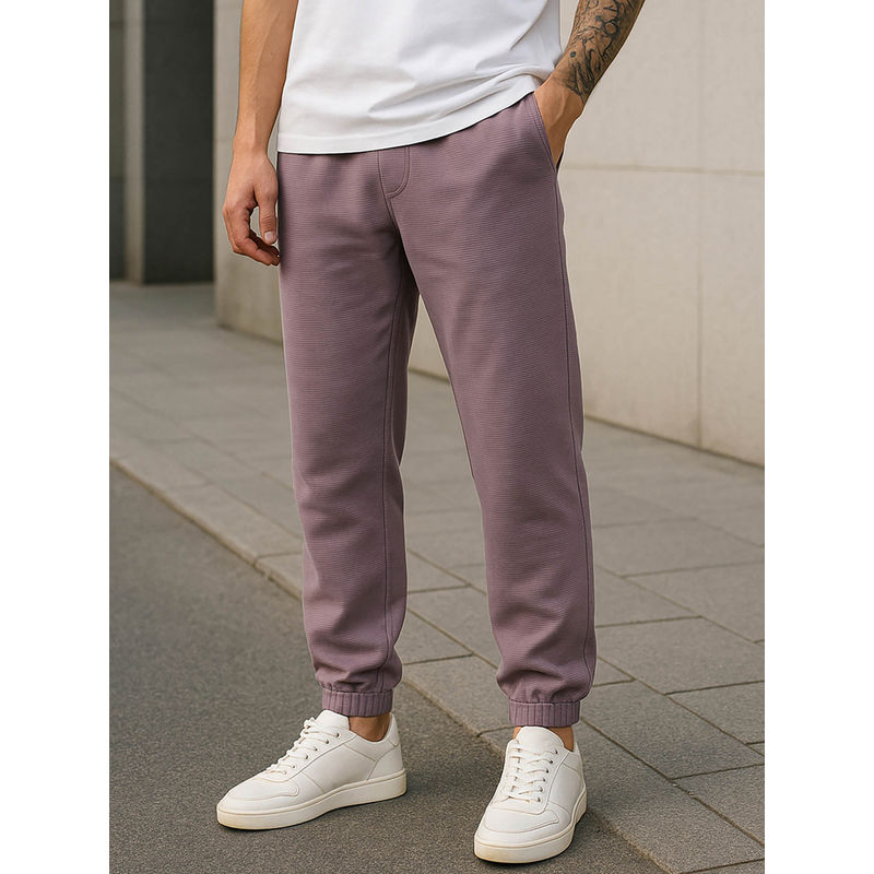 Bewakoof Heavy Duty 1.0 Men's Purple Textured Joggers (S)