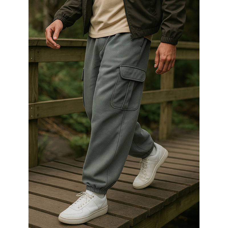 Bewakoof Heavy Duty 1.0 Men's Charcoal Grey Oversized Brushed Cargo Joggers (L)