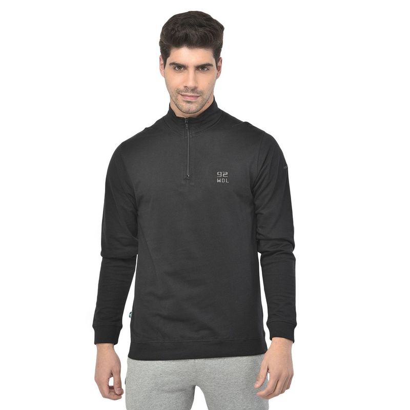 WOODLAND Men Black Fs R Neck Zipper Sweatshirt (S)