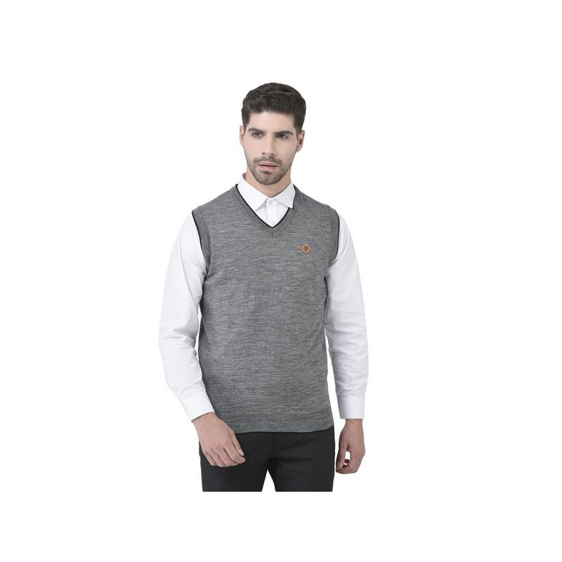 WOODLAND Men Grey S Less V Neck Pullover Sweatshirt (M)