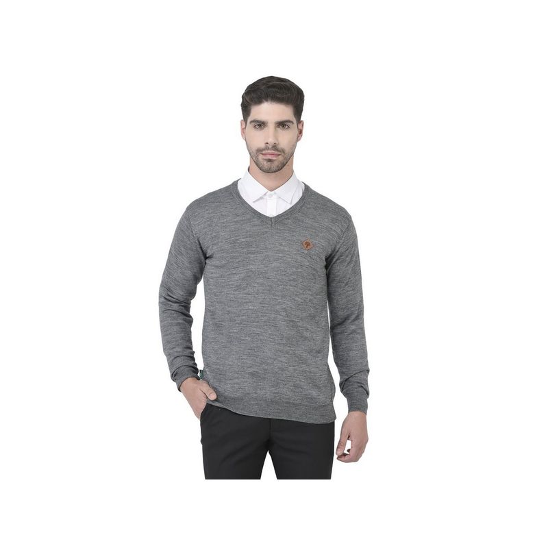 WOODLAND Men Grey Fs V Neck Pullover Sweatshirt (L)