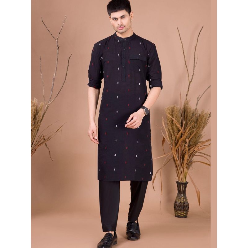 SHIWAM ETHNIX Men Black Printed Cotton Organic Kurta (5XL)
