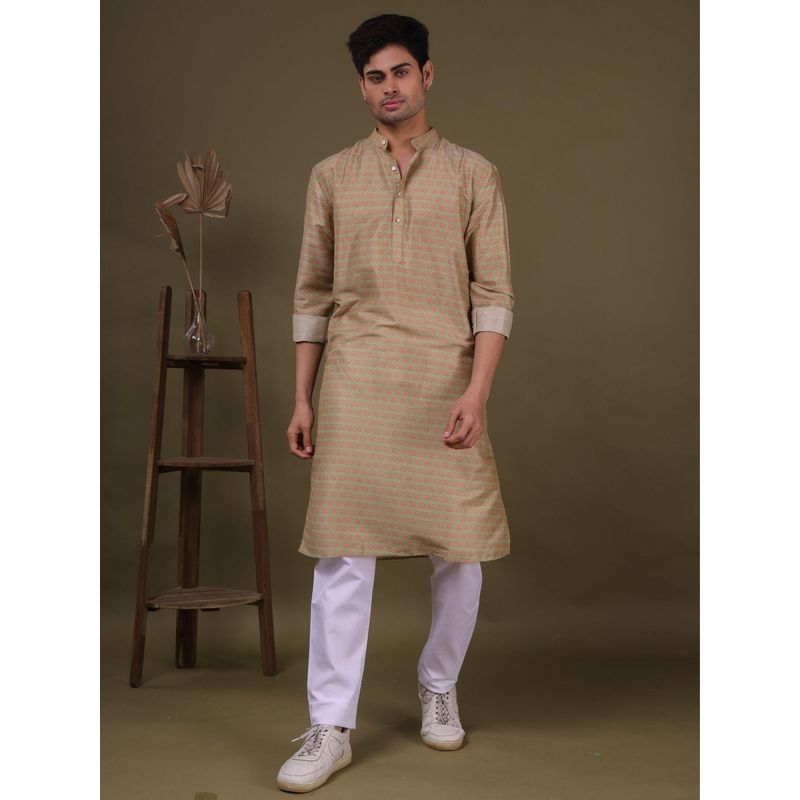 SHIWAM ETHNIX Mens Olive Jodhpur Silk Kurta (S)