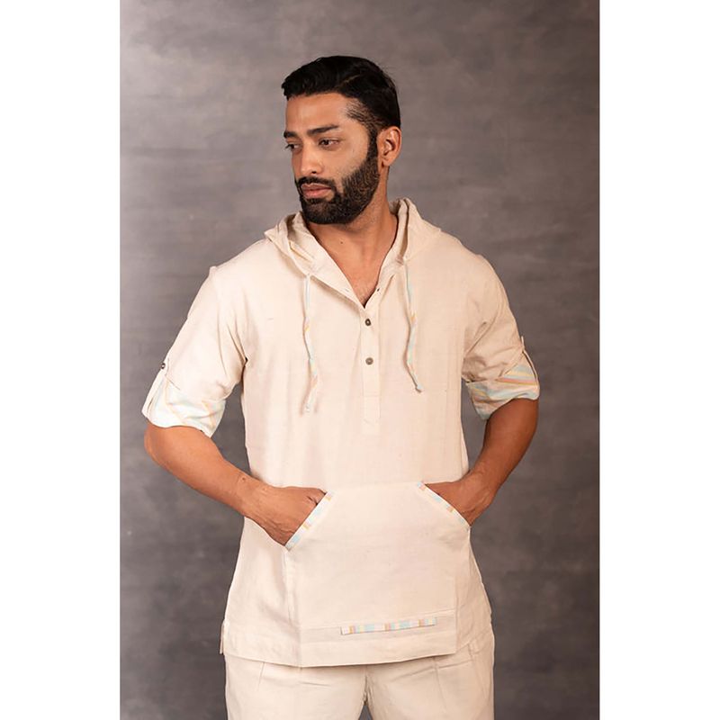 Thread Game Men Off White Khadi Hooded Neck Hoodie (S)