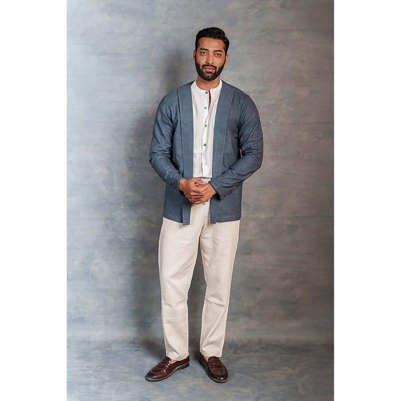 Thread Game Men Grey Khadi Notched Lapel Jacket (M)