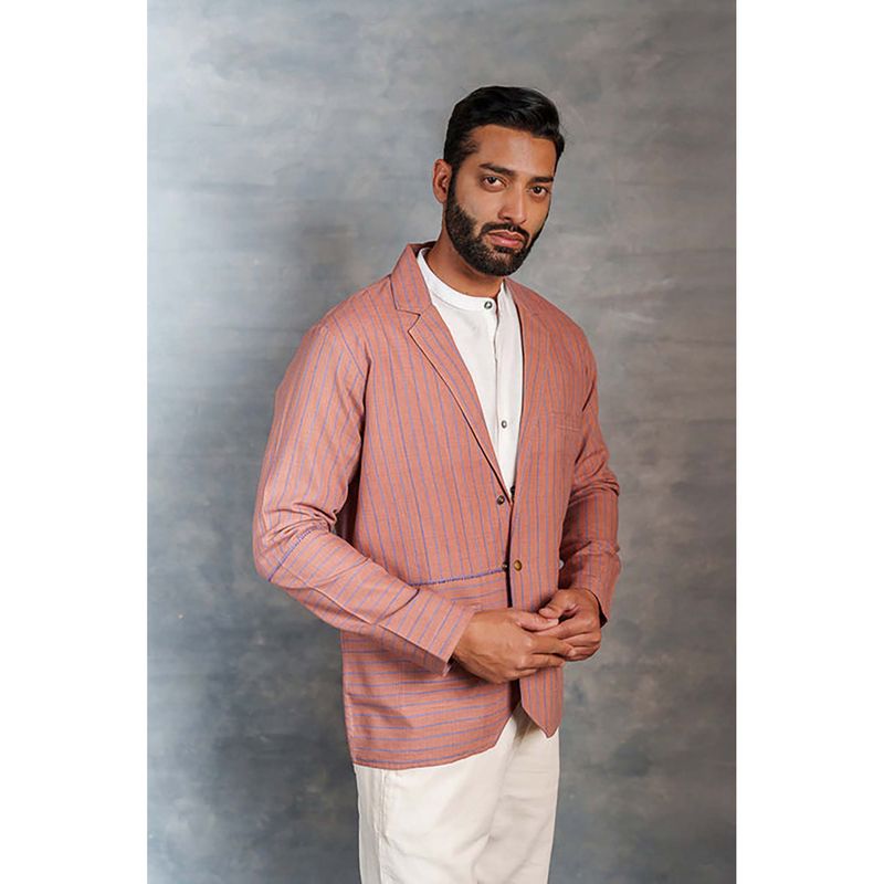 Thread Game Men Rust Khadi Notched Lapel Jacket (S)