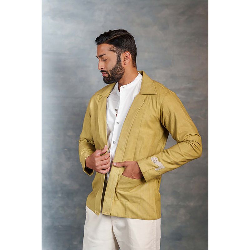 Thread Game Men Olive Khadi Notched Lapel Jacket (L)