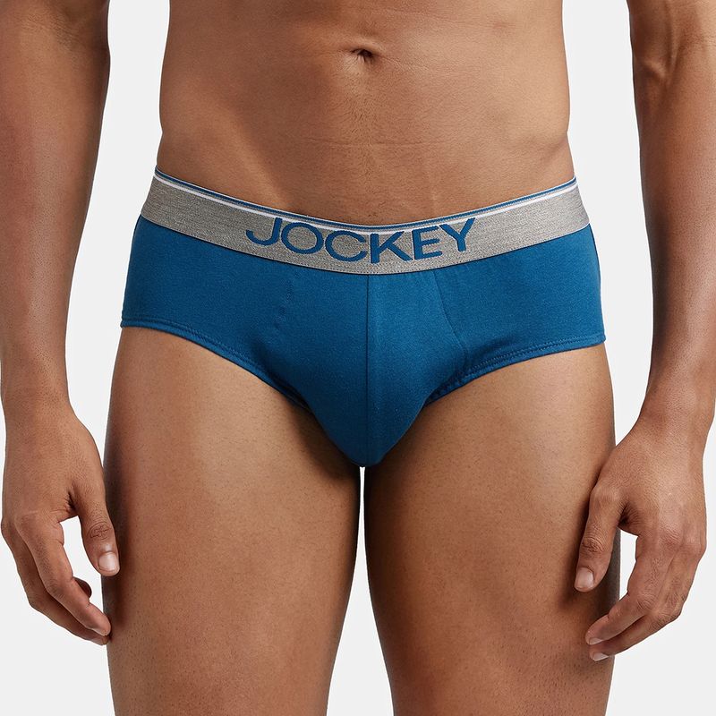 Jockey 8037 Mens Super Cotton Solid Brief with Ultrasoft Waistband-Blue (M)