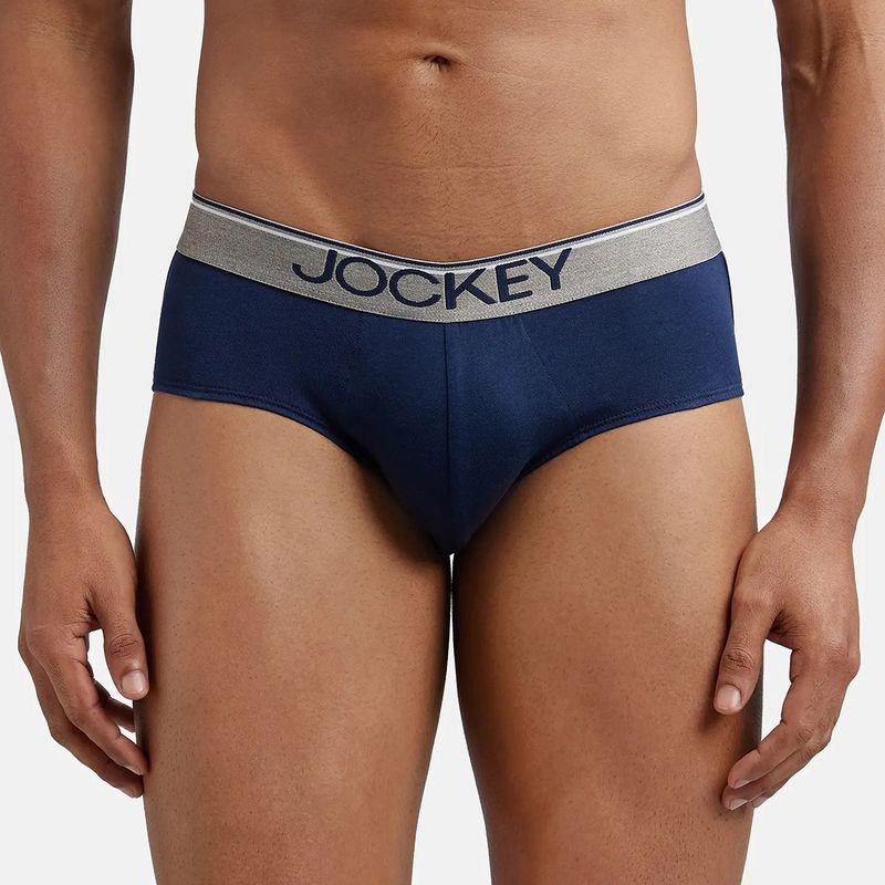 Jockey 8037 Mens Super Cotton Solid Brief with Ultrasoft Waistband-Blue (M)