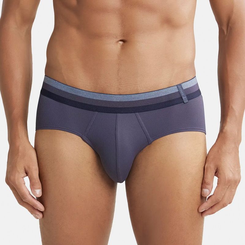 Jockey HG13 Men Microfiber Elastane Solid Brief with StayDry Treatment - Grey Stone (L)