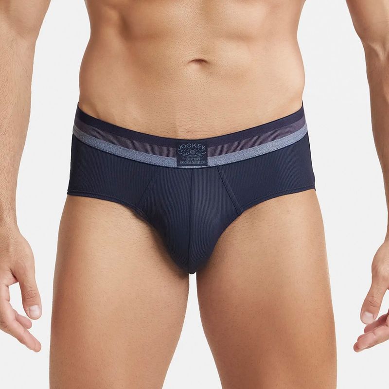 Jockey HG13 Men Microfiber Elastane Solid Brief with StayDry Treatment-Midnight Navy (S)