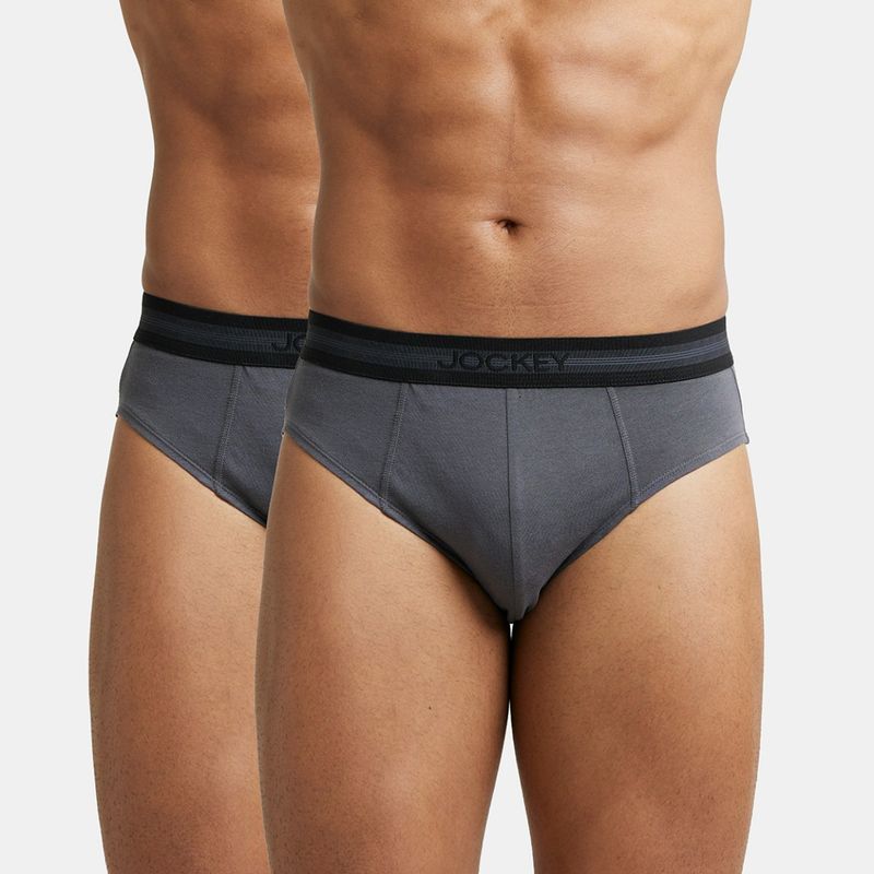 Jockey 1010 Men Super Combed Cotton Solid Brief - Asphalt (Pack of 2) (M)