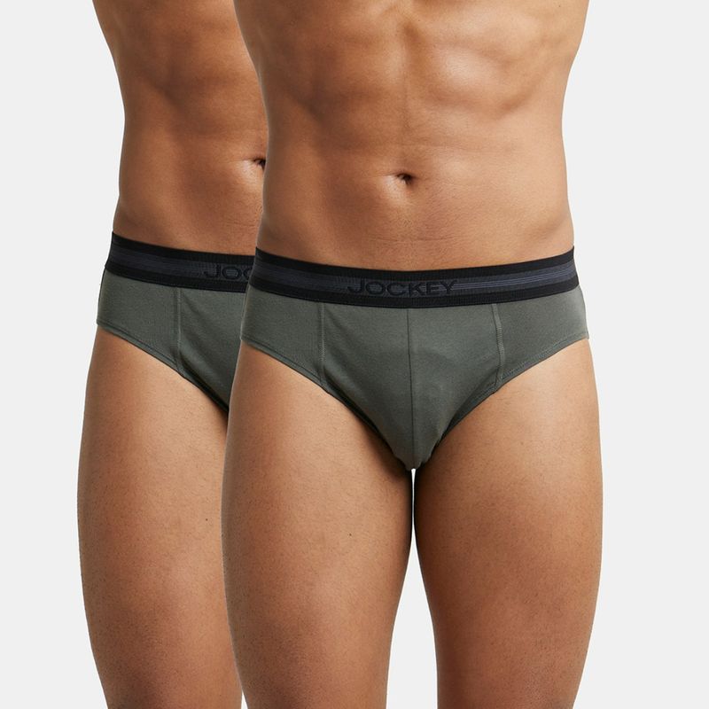 Jockey 1010 Men Cotton Solid Brief with Stay Fresh Properties - Olive (Pack of 2) (S)