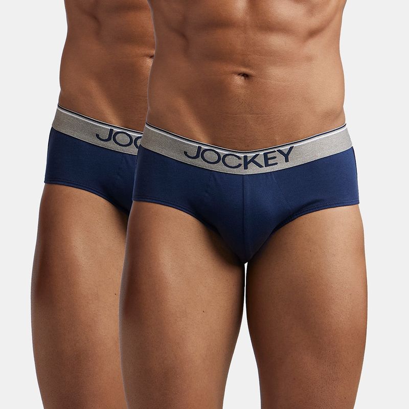 Jockey 8037 Men Cotton Solid Brief with Ultrasoft Waistband - Navy Blue (Pack of 2) (L)