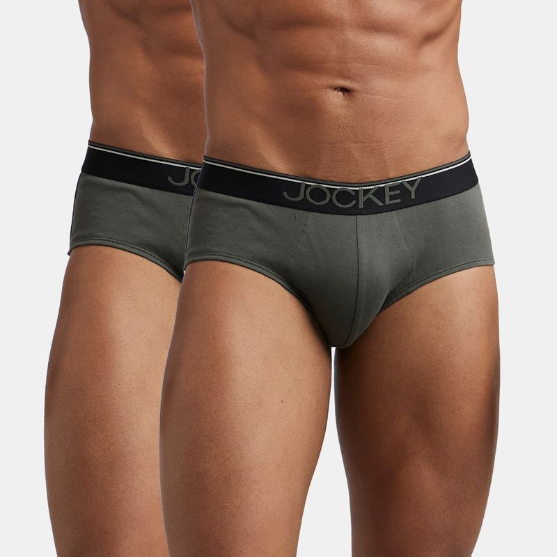 Jockey 8037 Men Cotton Solid Brief with Ultrasoft Waistband - Olive (Pack of 2) (M)
