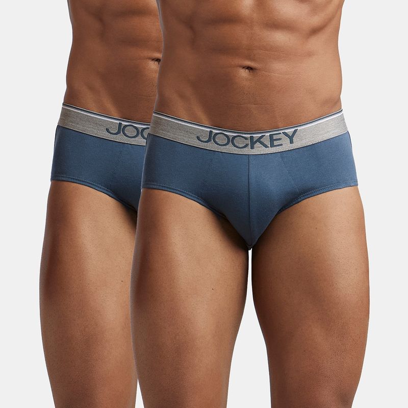 Jockey 8037 Men Super Combed Cotton Solid Brief - Deep Slate (Pack of 2) (M)