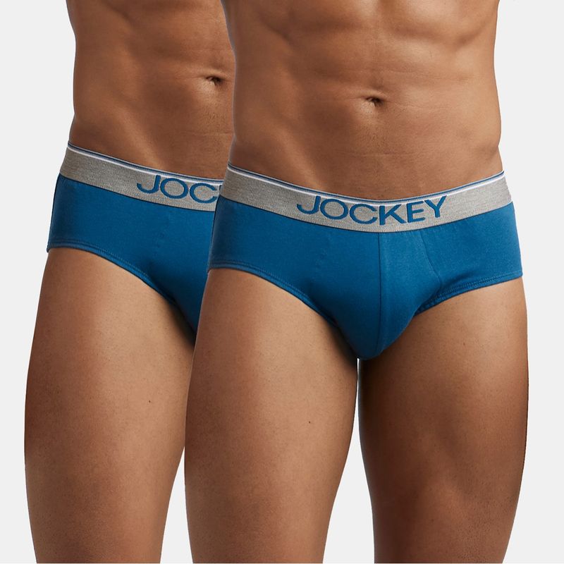 Jockey 8037 Men Cotton Solid Brief with Ultrasoft Waistband - Blue (Pack of 2) (S)