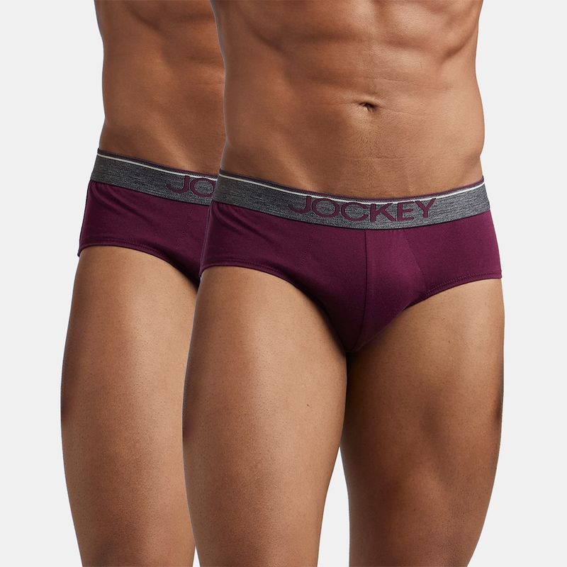 Jockey 8037 Men Cotton Solid Brief with Ultrasoft Waistband - Wine (Pack of 2) (M)