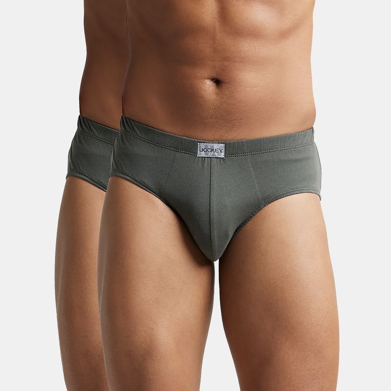 Jockey 8035 Men Super Combed Cotton Solid Brief - Deep Olive (Pack of 2) (2XL)