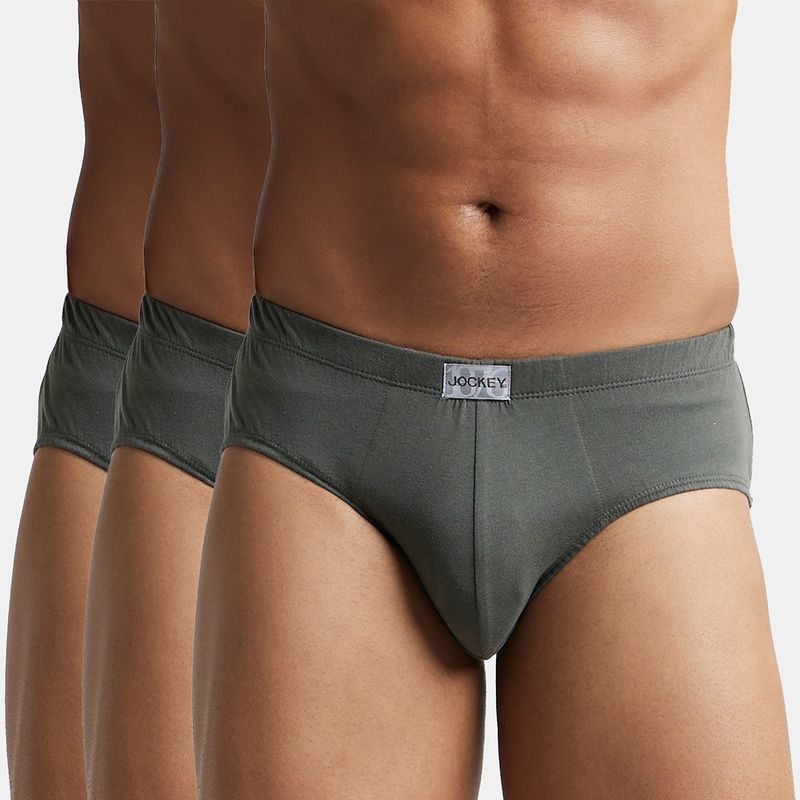 Jockey 8035 Men Super Combed Cotton Solid Brief - Deep Olive (Pack of 3) (XL)