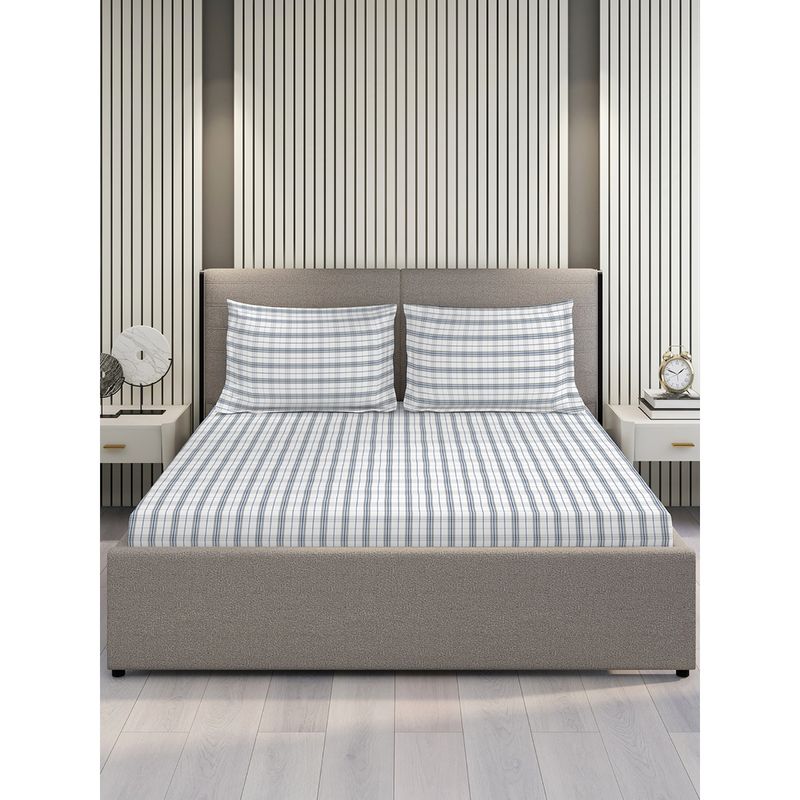Layers Emaline Collection 144 TC 100% Cotton White Striped King Size Flat Bedsheet Set