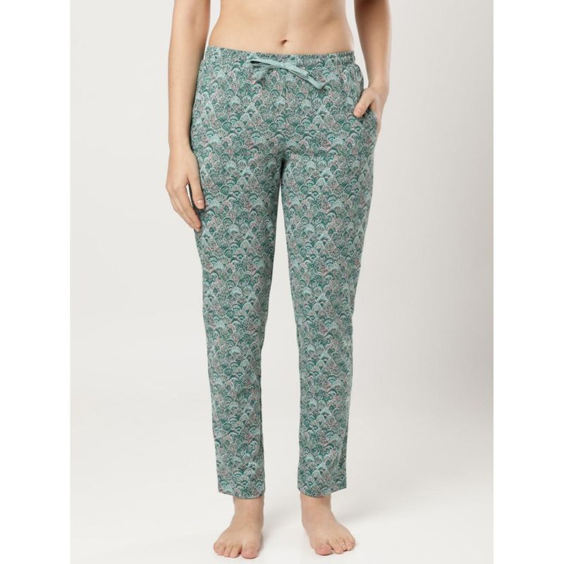 Jockey Rx47 Women's Super Combed Cotton Printed Pyjama With Side Pockets Green (M)