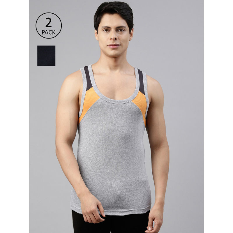 Dixcy Scott Mens Trendy Gym Vest Body Fit Solid Innerwear (Pack Of 2) (M)