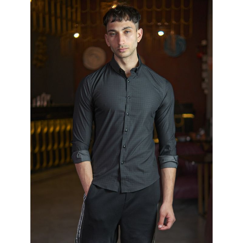 Odette Franco Dark Grey Polyester Lycra Shirt (L)