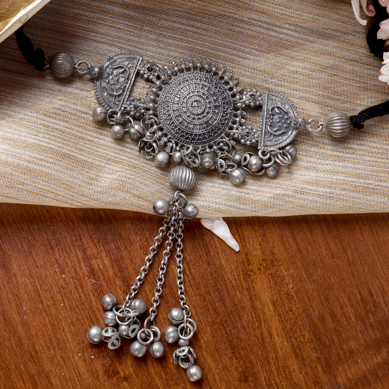 Teejh Daksha Silver Oxidised Ghungroo Choker Necklace For ...