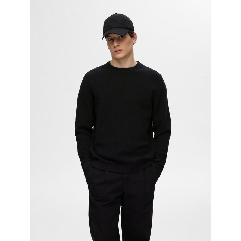 Selected Men Black Organic Cotton Pullover Sweater (M)
