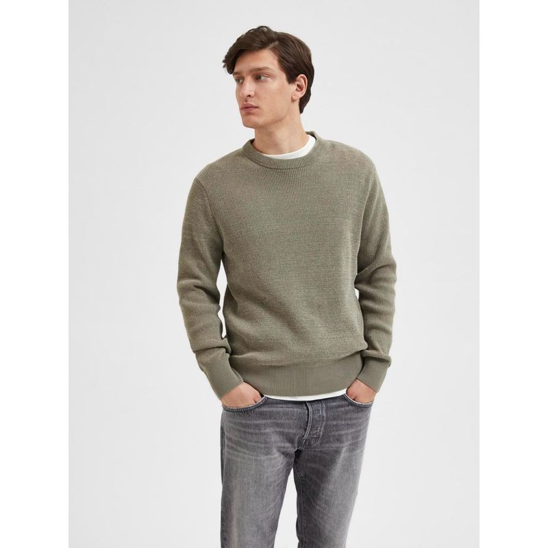 Selected Crew Neck Knitted Pullover-Green (S)